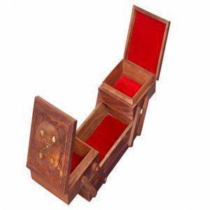 ITOS365 Jewellery Box for Women Wooden Flip Flap Brass Inlay Handmade Gift, 8 inches